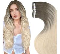 LaaVoo Tape in Hair Extensions Human Hair Blonde Tape Hair Extensions Real Human Hair 22 Inch Invisible Tapes Remy Straight Balayage Brown to Light Blonde Hair Double Sided Tabs 20pcs 50g #8/59