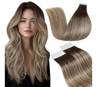 LaaVoo Tape in Hair Extensions Human Hair Blonde Tape Hair Extensions Real Human Hair Invisible Tapes Remy Straight Balayage Brown to Blonde Hair Double Sided Tabs 20pcs 50g 14 Inch #3/8/24
