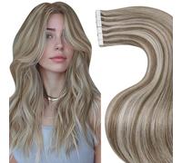 LaaVoo Tape in Hair Extensions Human Hair Blonde Tape Hair Extensions Real Human Hair Invisible Tapes Remy Straight Highlight Light Brown Hair Double Sided Tabs 20pcs 30g 10 Inch #p8/24