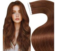 LaaVoo Tape in Hair Extensions Human Hair Brown Tape Hair Extensions Real Human Hair Invisible Tapes Remy Straight Red Brown Hair Double Sided Tabs 20pcs 30g 12 Inch #33