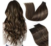 LaaVoo Tape Hair Extensions Real Human Hair Tape in Extensions Balayage Darkest to Light Brown Remy Straight Invisible Tape in Hair Extension Human Hair Double Sided Tabs 20pcs 30g 12 Inch #2/8/2