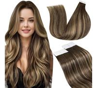 LaaVoo Tape in Hair Extensions Human Hair Dark Brown Tape Hair Extensions Real Human Hair Invisible Tapes Remy Straight Balayage Dark Brown Mix Blonde Hair Double Sided Tabs 20pcs 50g 14 Inch #4/27/4