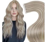LaaVoo Tape in Hair Extensions Light Ash Blonde Highlight Heat Resistant