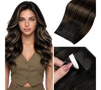 LaaVoo Tape in Weft Hair Extensions Human Hair Darkest Brown Tape Weft Hair Extensions Balayage Light Brown 16inch 90G 4Pcs