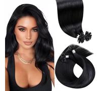 LaaVoo U Tip Hair Extensions Real Human Hair Black, Remy Straight Natural Black Real Hair Extensions, Hot Fusion for Invisible & Stable 50s 50g 20 Inch #1