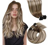LaaVoo U Tip Hair Extensions Real Human Hair Blonde, Remy Straight Balayage Light Brown to White Blonde Real Hair Extensions, Hot Fusion for Invisible & Stable 50s 50g 20 Inch #8/60/8