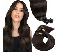 LaaVoo U Tip Hair Extensions Real Human Hair Brown, Remy Straight Darkest Brown Real Hair Extensions, Hot Fusion for Invisible & Stable 50s 50g 20 Inch #2