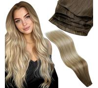 LaaVoo Undetectable Weft Hair Extensions Real Human Hair 22 Inch 80g Balayage Light Brown to Ash Blonde & White Blonde Seamless Double Weft Weave Remy Extensions #8/18/60