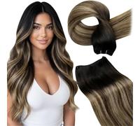 LaaVoo Weft Hair Extensions Real Human Hair Black Sew in Hair Extensions 100g 18 Inch Full Head Straight Balayage Dark Brown & Blonde Remy Invisible Double Weft Weave #1b/4/27