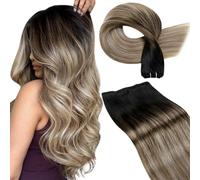 LaaVoo Weft Hair Extensions Real Human Hair Black Sew in Hair Extensions 100g 20 Inch Full Head Straight Balayage Light Brown & Blonde Remy Invisible Double Weft Weave #1b/8/22