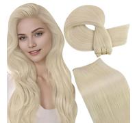 LaaVoo Weft Hair Extensions Real Human Hair Blonde 100g 20 Inch Sew in Hair Extensions Full Head Straight Platinum Blonde Remy Invisible Double Weft Weave #613