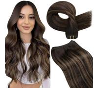 LaaVoo Weft Hair Extensions Real Human Hair Brown Sew in Hair Extensions 100g 22 Inch Full Head Straight Remy Balayage Darkest Brown Invisible Double Weft Weave #2/8/2