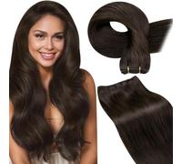 LaaVoo Weft Hair Extensions Real Human Hair Brown Sew in Hair Extensions 80g 14 Inch Full Head Straight Remy Darkest Brown Invisible Double Weft Weave #2