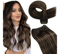 LaaVoo Weft Hair Extensions Real Human Hair Brown Sew in Hair Extensions 80g 14 Inch Full Head Straight Remy Balayage Darkest Brown Invisible Double Weft Weave #2/8/2