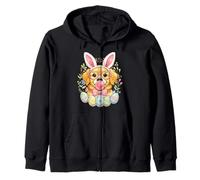 Lab and Golden Retriever Bunny Ears Easter Dog Tee Zip Hoodie