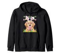 Lab and Golden Retriever Bunny Ears Easter Dog Tee Zip Hoodie