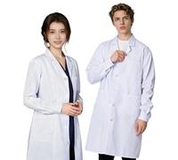 Lab Coat for Women Men, White Cotton Polyester Medical Coat, Science Doctor Scientist Coat, Adult Labcoat for Chemistry Laboratory Food Workwear Uniform Fancy Dress Costume with Pockets（Prem. ）-XL