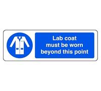 Lab Coat Must Be Worn Beyond This Point - safety sign - 1.2mm Rigid plastic for indoor/outdoor usage (450mm x 150mm) Viewing Distance within 7m.