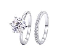 Lab Created Diamond Rings Anniversary, Cute Engagement Rings 2 Ring Set Stackable with White Round Shape Created Diamond 18.1K White Gold Size U 1/2