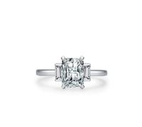 Lab Created Diamond Rings Sets, Vintage Rings Set Geometric Silver with Rectangular Shape Lab Created Diamond 14K White Gold Size I 1/2