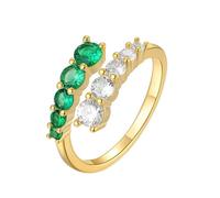 Lab Created Emerald Rings, 9K Yellow Gold Ring Round Shape Vintage Open Band Adjustable Gold for Proposal Jewelry Size N 1/2