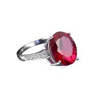 Lab Created Ruby Rings for Women, Promise Ring Red Oval Band 18K White Gold with Moissanite Size U 1/2