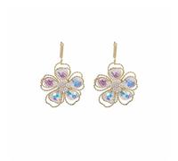 Lab Created Turquoise Gold Dangle Earrings Copper Turquoise Glass Cubic Zirconia Enamel Turquoise