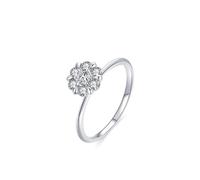 Lab Diamond Rings, Vintage Ring Flower Silver with Round Shape Lab Created Diamond 14K White Gold Size M 1/2