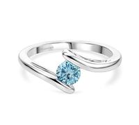 Lab Grown Blue Diamond Ring 0.50 Ct | Solitaire Bypass Ring in Rhodium Plated 925 Sterling Silver | Ethical Engagement Ring for Women | Promise Ring- Size P