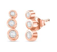 Lab Grown Diamond 3-Stone Stud Earrings in 18K Vermeil Rose Gold Over Sterling Silver (VS-EF) - Graduated Bezel Set Diamond Earrings - Push Back Solitaire Studs - 0.33 Ct