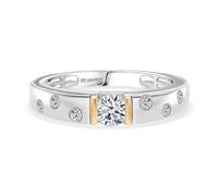 Lab Grown Diamond Band Ring for Women - Dual-Tone Rhodium & 18K Yellow Gold Plated Sterling Silver - SI-GH Diamonds - Modern Solitaire & Accent Stone Design - 0.50 Ct - Size M