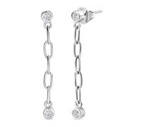Lab Grown Diamond Chain Link Drop Earrings for Women - Rhodium Plated Sterling Silver - 0.25 Ct SI-GH Dangling Bezel Set Earrings - Modern Lightweight Dangle Earrings with Push Back