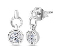 Lab Grown Diamond Dangle Earrings in Rhodium Plated Sterling Silver - Bezel Set Drop Earrings for Women (SI-GH) - 0.50 Ct