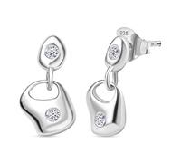 Lab Grown Diamond Dangling Earrings in Rhodium Overlay 925 Sterling Silver - Modern Molten Design with Push Back Closure 0.16 Ct (SI-GH)