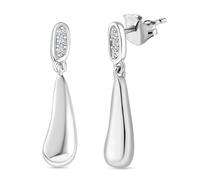 Lab Grown Diamond Drop Earrings 0.10 Ct SI-GH in Rhodium Overlay Sterling Silver - Lightweight Dangling Earrings with Push Back, Modern Tapered Design - Fine Jewelry for Women