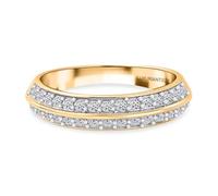 Lab Grown Diamond Half Eternity Band Ring in 18K Yellow Gold Vermeil Over Sterling Silver - Diamond Wedding Band - Stackable Anniversary Ring for Women - Size P