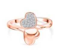Lab Grown Diamond Heart Bypass Ring for Women - 0.15 Ct SI/G-H Diamonds - Vermeil Rose Gold & Rhodium Plated Sterling Silver - Pavé Heart Promise Ring - Elegant Fine Jewellery Gift - Size R