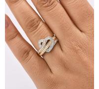 Lab Grown Diamond Heart Swirl Ring for Women - Three-Tone 18K Vermeil Yellow & Rose Gold & Rhodium Plated Sterling Silver - 0.50 Ct SI G/H Diamonds - Promise Ring - Fine Jewellery Gift - Size M