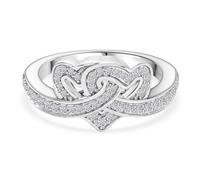 Lab Grown Diamond Intertwined Hearts Ring in Rhodium Overlay Sterling Silver (SI-GH) - Symbolic Double Heart Promise Ring - 0.33 Ct. - Size T