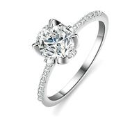 Lab Grown Diamond Ring Band, Women Wedding Rings with 1ct Round Lab Created Diamond Au375 9K White Gold Band with Moissanite Size K 1/2