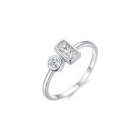 Lab Grown Diamond Ring Vintage, Simple Wedding Band Geometric Silver with Rectangular Shape Lab Created Diamond Pt950 Size L 1/2