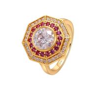 Lab Grown Diamond Rings for Women, Silver Rings for Women Goth Octagon with White Round Shape Created Diamond 14K Rose Gold Size U 1/2