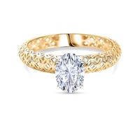 Lab-Grown Diamond Solitaire Engagement Ring for Women in 9K Yellow Gold, SGL Certified Ethical Diamond, Mirage Filigree Band, Timeless Gold Ring for Women, Wedding & Anniversary Jewellery- Oval Size M