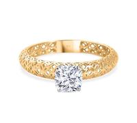 Lab-Grown Diamond Solitaire Engagement Ring for Women in 9K Yellow Gold, SGL Certified Ethical Diamond, Mirage Filigree Band, Timeless Gold Ring for Women, Wedding & Anniversary Jewellery- Cushion