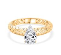 Lab-Grown Diamond Solitaire Engagement Ring for Women in 9K Yellow Gold, SGL Certified Ethical Diamond, Mirage Filigree Band, Timeless Gold Ring for Women, Wedding & Anniversary Jewellery- Pear Size L