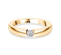 Lab Grown Diamond Solitaire Ring for Women - 18K Yellow Gold Vermeil Over Sterling Silver - 3.4mm Round SI-GH Diamond - Minimalist Half-Bezel Setting - Fine Jewellery Gift - Size L