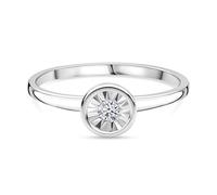 Lab Grown Diamond Solitaire Ring for Women, Round Cut, 925 Sterling Silver, Rhodium Plated, Hypoallergenic, Illusion Set, Stacking Ring, Wedding Band, Anniversary Gift- Size T