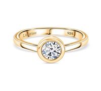 Lab Grown Diamond Solitaire Ring in Vermeil Yellow Gold Over 925 Sterling Silver - 5mm Round Bezel-Set SI-GH Diamond - Engagement & Promise Ring for Women - SGL Certified - Size M