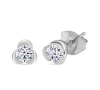 Lab Grown Diamond Solitaire Stud Earrings in Rhodium Overlay Sterling Silver - Floral Prong Setting, SI-GH - Diamond Earrings for Women 0.50 Ct