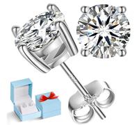 Lab Grown Diamond Stud Earrings D Color VVS1 Moissanite Earrings 925 Sterling Silver 5MM White Gold Studs Earrings with Gift Box - Wedding Anniversary Birthday Valentines Gifts For Him/Her